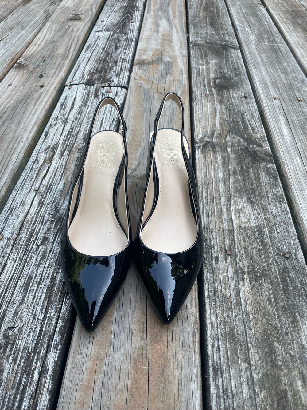 Black Patent Pointed-Toe Slingback heels  Women